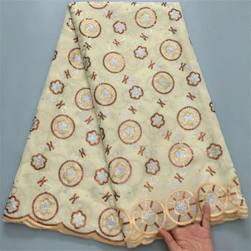 Afrikanischer nigerianischer Schweizer Voile-Spitzenstoff, Stickerei, Tüll, Baumwolle, Hochzeit, Party, Damastkleid, Pailletten, 4,5 m von Pegsmio