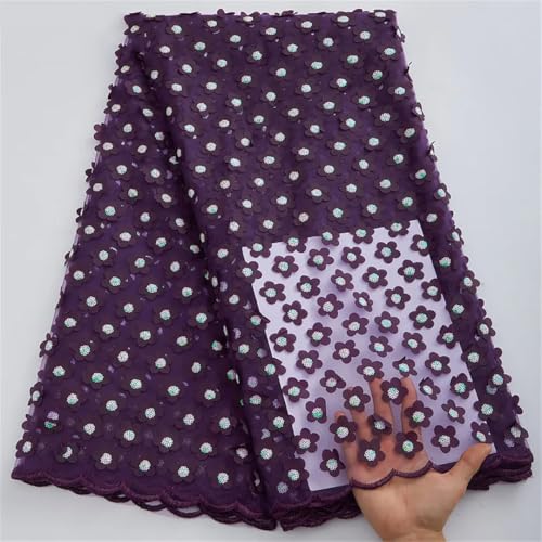 Afrikanisches Netz-Spitzengewebe, 3D-Blume, leicht, weich, französischer Tüll, Spitzenstoff, Stickerei, Pailletten, Netzkleid von Pegsmio