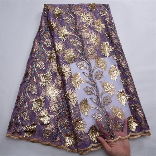 Braut-Spitzenstoff, goldfarbene Pailletten, französischer Tüll, Hochzeitskleid & Abendkleid, luxuriöse Stickerei, 4,5 m von Pegsmio