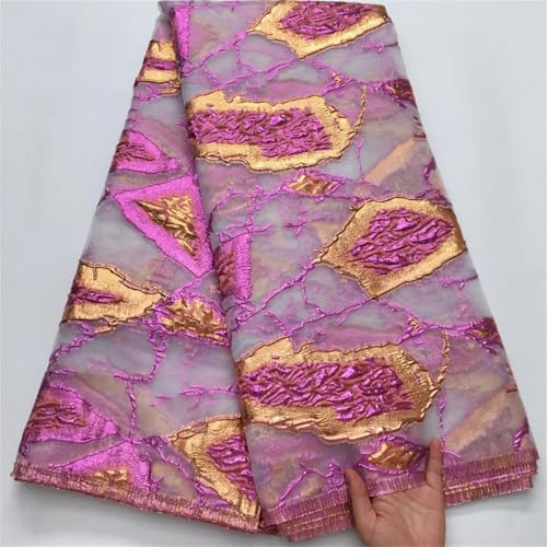 Nigerianischer Brokat-Spitzenstoff, Damast, Organza-Netz, französisch, strukturiert, vergoldete Spitze, für Frauen, Hochzeit, Party von Pegsmio