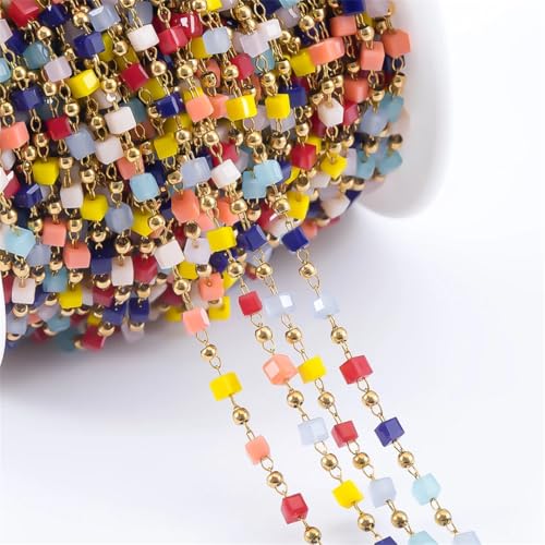 Pegsmio Edelstahlkette, Kristallsteinperlen und Metallkugelkette für Körperschmuck, DIY, Halsketten, Armbänder, 0,5 m, 1 m von Pegsmio