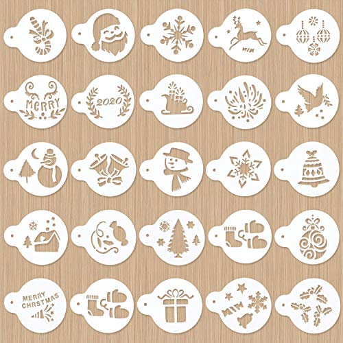 Peirich 24 Stück Weihnachtsdekoration Schablonenset, dekorative Schablonen Kuchen Werkzeug Cutter Prägeform für Kekse (Weihnachtsbaum, Glocken, Schneemann, Elch) von Peirich