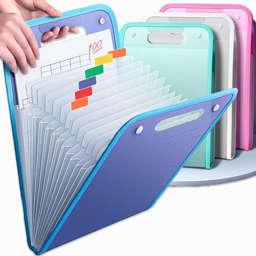 A4-Aktenordner, Organizer mit 13 Fächern, Fächermappe, tragbar, Kunststoff, erweiterbar, Dokumentenmappe, Papierkram mit Doppelknöpfen, wasserdicht, 4 Stück von Peixiong