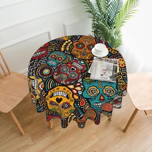 Tischdecke im Zucker- und Totenkopf-Stil, rund, 152,4 cm, waschbar, für Zuhause, Küche, Esstisch, Outdoor, Party, Picknick, Dekoration Tischdecke im Zucker- und Totenkopf-Stil, rund, 152,4 cm, waschbar, für Zuhause, Küche, Esstisch, Outdoor, Party, Picknick, Dekoration von Peiyeety