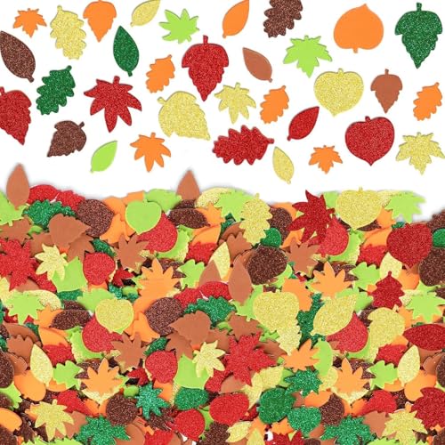 100 Stück Moosgummi Glitzer Herbst Sticker,Bunte Sticker Herbst Deko Moosgummi Ahornblatt Selbstklebend Blattaufkleber Thanksgiving Deko für DIY Herbst-Basteln Thanksgiving Halloween Geschenke von Pejlnd