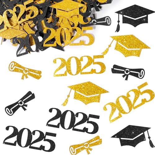 2025 Abschlusskonfetti, Abschlussdekoration, 100 Stück, glitzernd, schwarz-gold, Abschlussball-Dekorationen, Diplom, Congrats Grad, Streukonfetti für Abschlussfeier, Partyzubehör 2025 Abschlusskonfetti, Abschlussdekoration, 100 Stück, glitzernd, schwarz-gold, Abschlussball-Dekorationen, Diplom, Congrats Grad, Streukonfetti für Abschlussfeier, Partyzubehör von Pejlnd