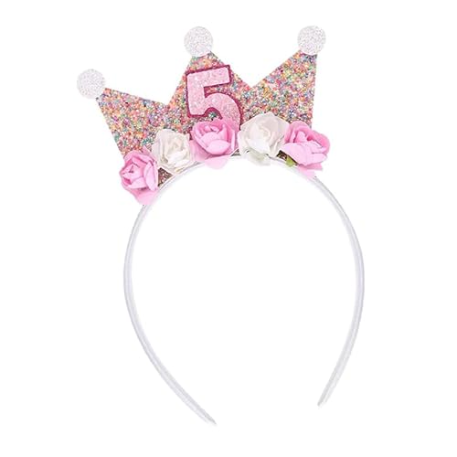 5 Jahr Geburtstagskrone Stirnband Kinder,Rosa Blumen Geburtstagskrone Mädche,Mädchen 5 Jahre Prinzessin Krone Geburtstag Stirnband,Geburtstag Kronen Mädchen Stirnband für Mädchen Geburtstag Party von Pejlnd