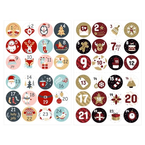 Adventskalender Zahlen Aufkleber 1-24,2 x 24 Selbstklebend Adventskalender Sticker Zahlen Aufkleber 1-24 Set für Weihnachten Kalender zum Selber Basteln und Verzieren,Adventskalender Deko von Pejlnd