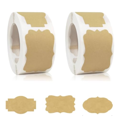 Kraft Paper Etiketten Selbstklebend - 2 Rollen 500 Stück Etiketten zum Beschriften,Klebeetiketten zum Beschriften,Aufkleber zum Beschriften für Gläser, Marmelade, Geschenk, Beschriftungsetiketten von Pejlnd