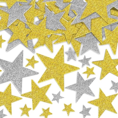Moosgummi Glitzer Sterne Sticker, 100 Stück Gold und Silber Selbstklebend Aufkleber, Schaumstoff Star Foam Stickers für DIY Basteln Gestalten Handwerk von Pejlnd