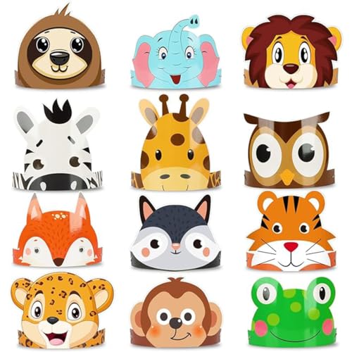 Pejlnd Tier-Partyhüte für Kinder – 12 Stück Tierkostüm, Papierkrone, Geburtstagshut für Kinder, Geschenke, Dschungeltiere, Party, Kopfbedeckung, Foto-Requisiten, Papierhüte für Fiesta, Dschungel, Pejlnd Tier-Partyhüte für Kinder – 12 Stück Tierkostüm, Papierkrone, Geburtstagshut für Kinder, Geschenke, Dschungeltiere, Party, Kopfbedeckung, Foto-Requisiten, Papierhüte für Fiesta, Dschungel, von Pejlnd