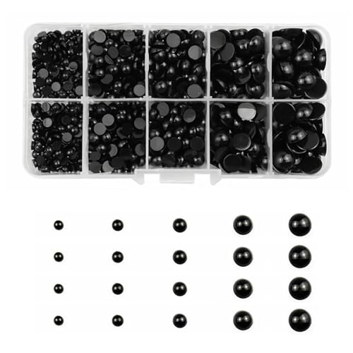 Schwarz Halbperlen - 760 Stück Schwarze Perlen Perlenset mit Flacher Rückseite,4/5/6/8/10mm Halbperlen Schwarz für Gehäkelte Handarbeit,Schmuckherstellung,Puppenauge DIY Machen Zubehör Schwarz Halbperlen - 760 Stück Schwarze Perlen Perlenset mit Flacher Rückseite,4/5/6/8/10mm Halbperlen Schwarz für Gehäkelte Handarbeit,Schmuckherstellung,Puppenauge DIY Machen Zubehör von Pejlnd