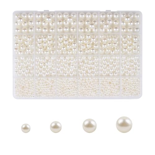 Perlen Zum Basteln,1710 StüCk Elfenbeinfarbene Kunstperlen 4mm 6mm 8mm 10mm Perlen FüR ArmbäNder,KüNstliche Weiß Mit LöChern FüR Schmuckherstellung,Halsketten,Dekoration,Beads For Jewellery Making von Pejlnd