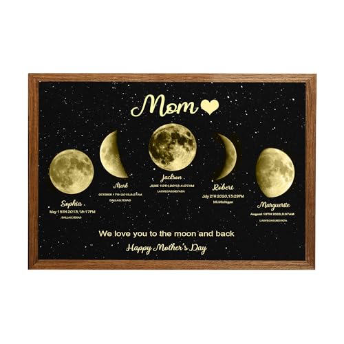 Personalisierte Muttertag Mondphase Geschenk für Mama, Familie Mondphase Poster, Mondphase Bilderrahmen Holz Plaque, Real Moon Phase Print Wall Art, Das ist, was der Mond sah aus wie Wall Decor von Pekdi