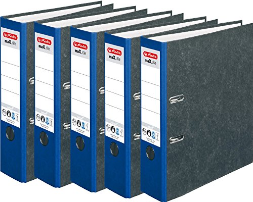 HERLITZ Ordner maX.file nature A4 Wolkenmarmorbezug selbstklebendes Rückenschild | 5er Sparpack in diversen Farben zur Auswahl (8cm breit | 10er Pack, blau) von Pelikan max.File