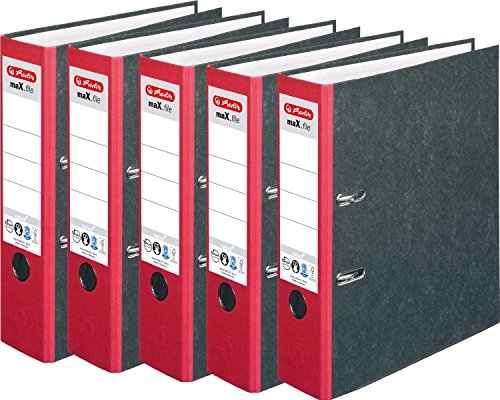 HERLITZ Ordner maX.file nature A4 Wolkenmarmorbezug selbstklebendes Rückenschild | 5er Sparpack in diversen Farben zur Auswahl (8cm breit | 10er Pack, rot) von Pelikan max.File