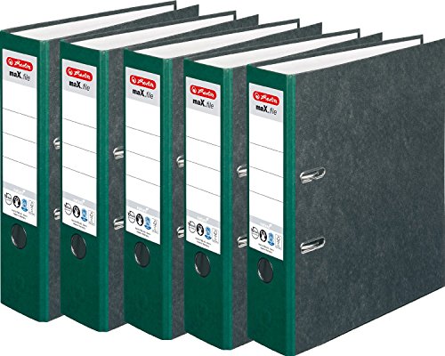 HERLITZ Ordner maX.file nature A4 Wolkenmarmorbezug selbstklebendes Rückenschild | 5er Sparpack in diversen Farben zur Auswahl (8cm breit | 10er Pack, grün) von Pelikan max.File