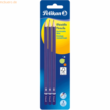 10 x Pelikan Bleistift GP 2B/B/HB blau VE=3 Stück Blister von Pelikan
