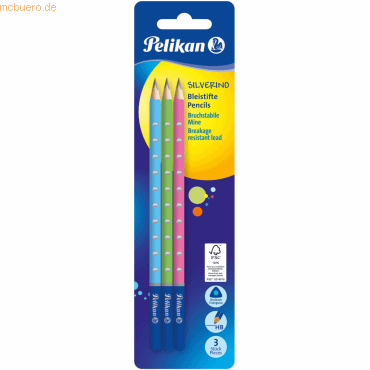 10 x Pelikan Bleistift Silverino dünn HB farbig sortiert Blister von Pelikan