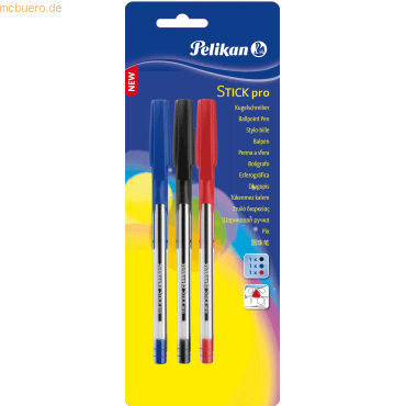 10 x Pelikan Kugelschreiber Stick Pro farbig sortiert Blister Inhalt 3 von Pelikan