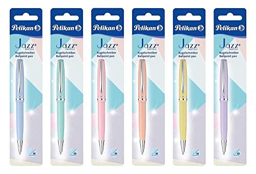 Pelikan® Jazz Pastell Kugelschreiber 6 Stück zum Schreiben von Kalligraphie | Schnell trocknend Dauerhaftes robustes Metallgehäuse | Für die Schule Arbeit Büro für Studium | Komfortables und Glattes von Pelikan