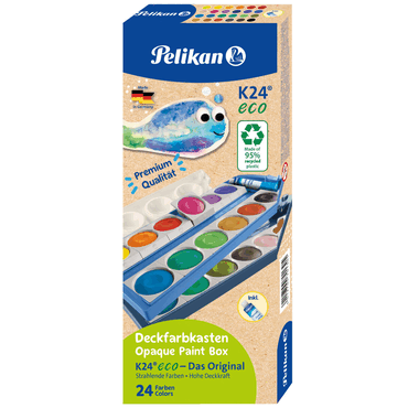 PELIKAN Deckfarbkasten K12 eco - 24 Farben + Deckweiß hellblau/blau von Pelikan