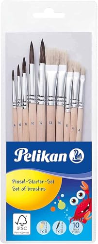 Pelikan 10 Pinsel, Haar-und Borstenpinsel, Holz (2er Pack / 10 Pinsel) von Pelikan