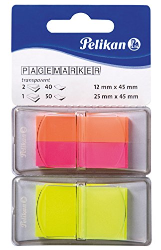 Pelikan 201368 Pagemarker Transparent, 12 x 45 mm, 2 x 40 Blatt, 25 x 45 mm, 1 x 50 Blatt, orange/pink/gelb von Pelikan