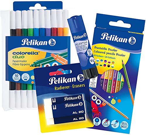 Pelikan 620112 Kunststoff-Radierer AL20, 3 Stück (+ 1 Klebestift, 10er Fasermaler & 12er Buntstifte) von Pelikan