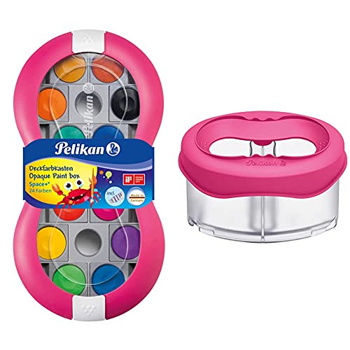 Pelikan 700016 Deckfarbkasten Space+, 24 integrierter Mischpalette, Farbe: Magenta, 1 Stück, Bunt & 800327 Wasserbox Space, magenta von Pelikan