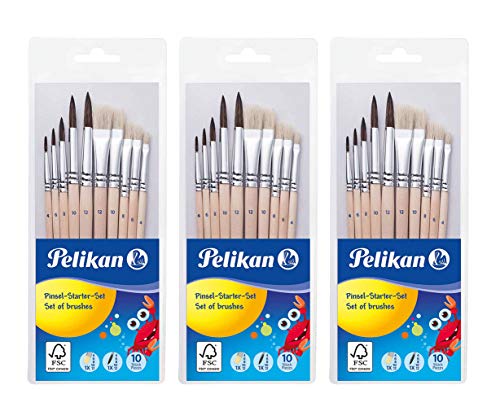 Pelikan 700405 Pinsel Starter-Set mit 5 Haar- und 5 Borstenpinseln (3er Pack) von Pelikan
