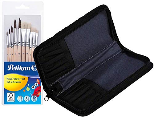 Pelikan 700405 Pinsel Starter-Set mit 6 Borstenpinseln (1er Pack 1 Pinseltasche + 10 Pinsel) von Pelikan