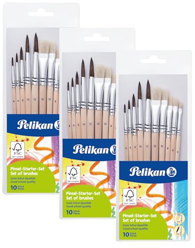Pelikan 700405 Pinsel Starter-Set mit 6 Borstenpinseln (3X 10er Pack) von Pelikan