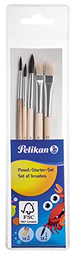 Pelikan 718163 Pinsel Starter-Set in Klarsichttasche mit je 1 Haarpinsel Gr.2, 4, 6 und je 1 Borstenpinsel Gr. 6, 10 (3er Pack) von Pelikan