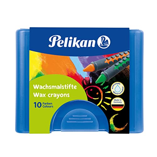 Pelikan 723155 - Wachsmalstifte 655 / 10 in einer Schiebehülse, wasservermalbar (1 x Box, blaue Box) von Pelikan