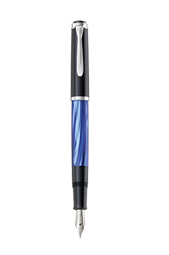 Pelikan 801904 - Füllfederhalter Linie M205 Classic, blau-marmoriert/schwarz, Details Silber Silber, Feder aus Edelstahl, Größe EF von Pelikan