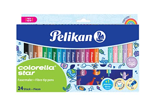 Pelikan 818087 Fasermaler Colorella Star C302, 24 Farben: 18 kräftige + 6 zarte Pastell-Töne + Ausmalschablone, 1 Etui, único Pelikan 818087 Fasermaler Colorella Star C302, 24 Farben: 18 kräftige + 6 zarte Pastell-Töne + Ausmalschablone, 1 Etui, único von Pelikan