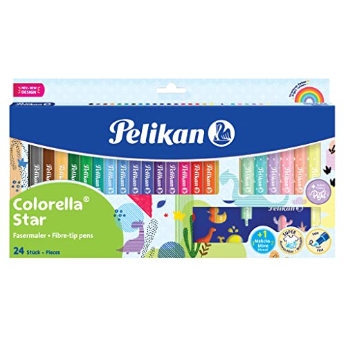 Pelikan Fasermaler Colorella® Star C302, 24 Farben: 18 kräftige + 6 zarte Pastell-Töne, mit Ausmalschablone, 822336 von Pelikan