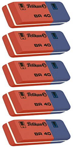 Pelikan BR40 Radierer aus Kautschuk (blau / rot, 5 Radierer) von Pelikan