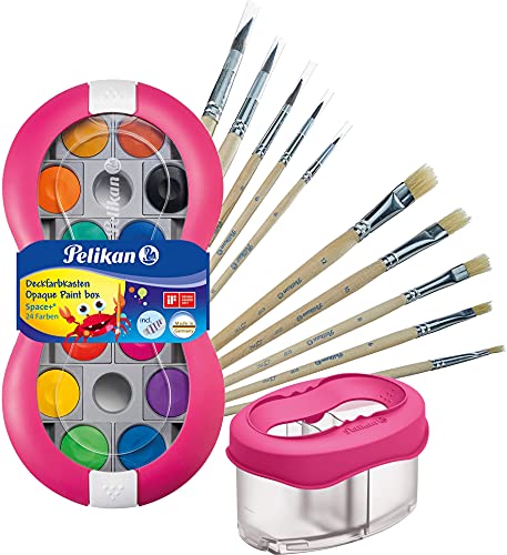 Pelikan Deckfarbkasten 735 SP/24 Pace+ pink mit 24 Farben und 1 Tube Deckweiß - Bundle mit großem Pinselset und passendem Wasserbecher Pelikan Deckfarbkasten 735 SP/24 Pace+ pink mit 24 Farben und 1 Tube Deckweiß - Bundle mit großem Pinselset und passendem Wasserbecher von Pelikan