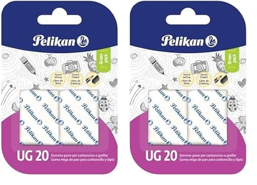 Pelikan Gummi Brot UG 20 Weiß, Radiergummi geeignet für technische, künstlerische und schulische Zeichnung, für Kohle und Graphit, 2 Stück (Packung mit 2) von Pelikan