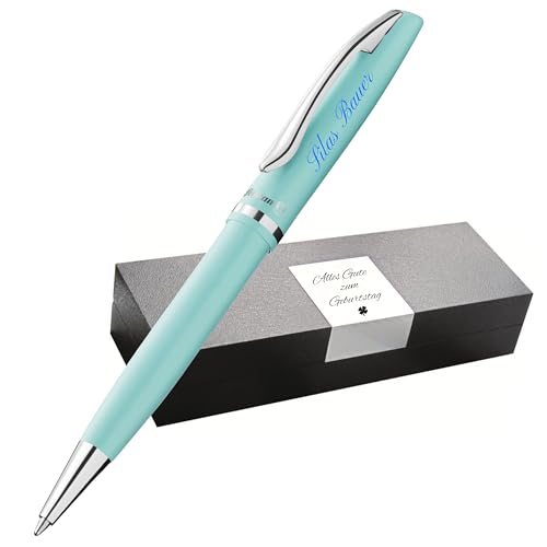Pelikan Jazz Kugelschreiber farbig personalisiert Geschenk einzigartige Stifte mit Namen - personalisierte Geschenke zu Weihnachten - Kugelschreiber personalisiert (UV-Druck, Pastell-Mint) von Pelikan