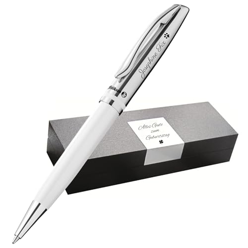 Pelikan Jazz Kugelschreiber mit Gravur Geschenk - Kugelschreiber - einzigartige Stifte mit Namen - personalisierte Geschenke zu Weihnachten - Kugelschreiber personalisiert (Gravur, weiß) von Pelikan