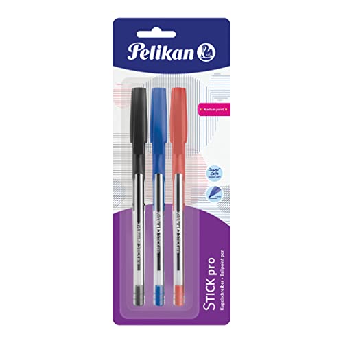 Pelikan Kugelschreiber Stick pro, 3 Farben: schwarz/blau/rot, 3 Stück von Pelikan