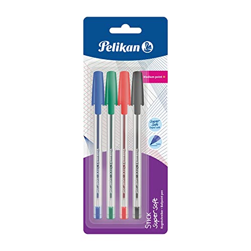 Pelikan Kugelschreiber Stick super soft, 4 Stück (blau, schwarz, grün, rot) von Pelikan