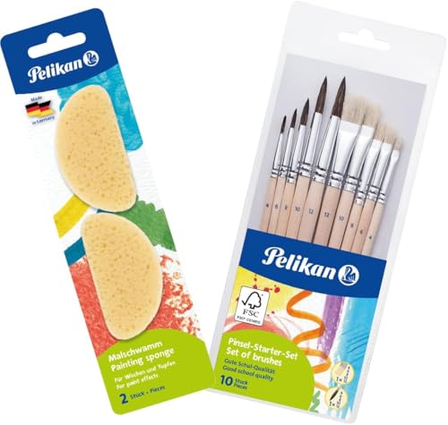 Pelikan Malschwamm 4 Stück weich und saugfähig zum flächigen Malen und Gestalten, Gelb (Schwamm + Pinsel, 1 Set) von Pelikan