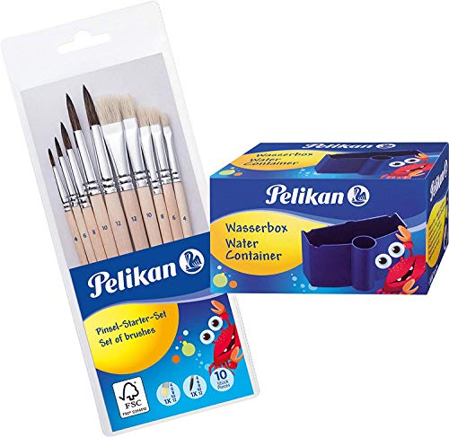 Pelikan Pinsel Starter-Set mit 5 Haar- und 5 Borstenpinseln (Haar- und Borstenpinsel, Pinsel + Wasserbox) von Pelikan