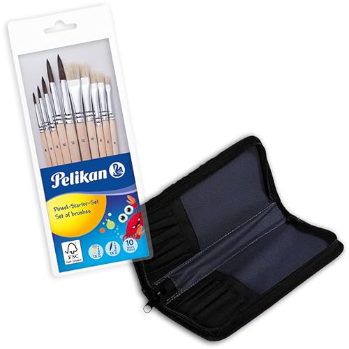 Pelikan Premium Schulpinsel-Set mit 4 Haar- und 4 Borsten-Pinseln, 8 Stück (1A Set Tasche + 10 Pinsel) von Pelikan