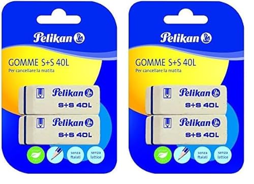 Pelikan Radierer S+S40, weicher weißer Radiergummi für Graphitbleistift, geeignet für technische Zeichnungen und Schulzwecke, 2 Stück (Packung mit 2) von Pelikan