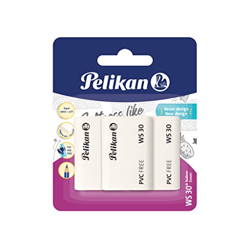 Pelikan Radiergummi WS30, aus Kunststoff, 3 Stück, 606226, 1 Stück (1er Pack) von Pelikan